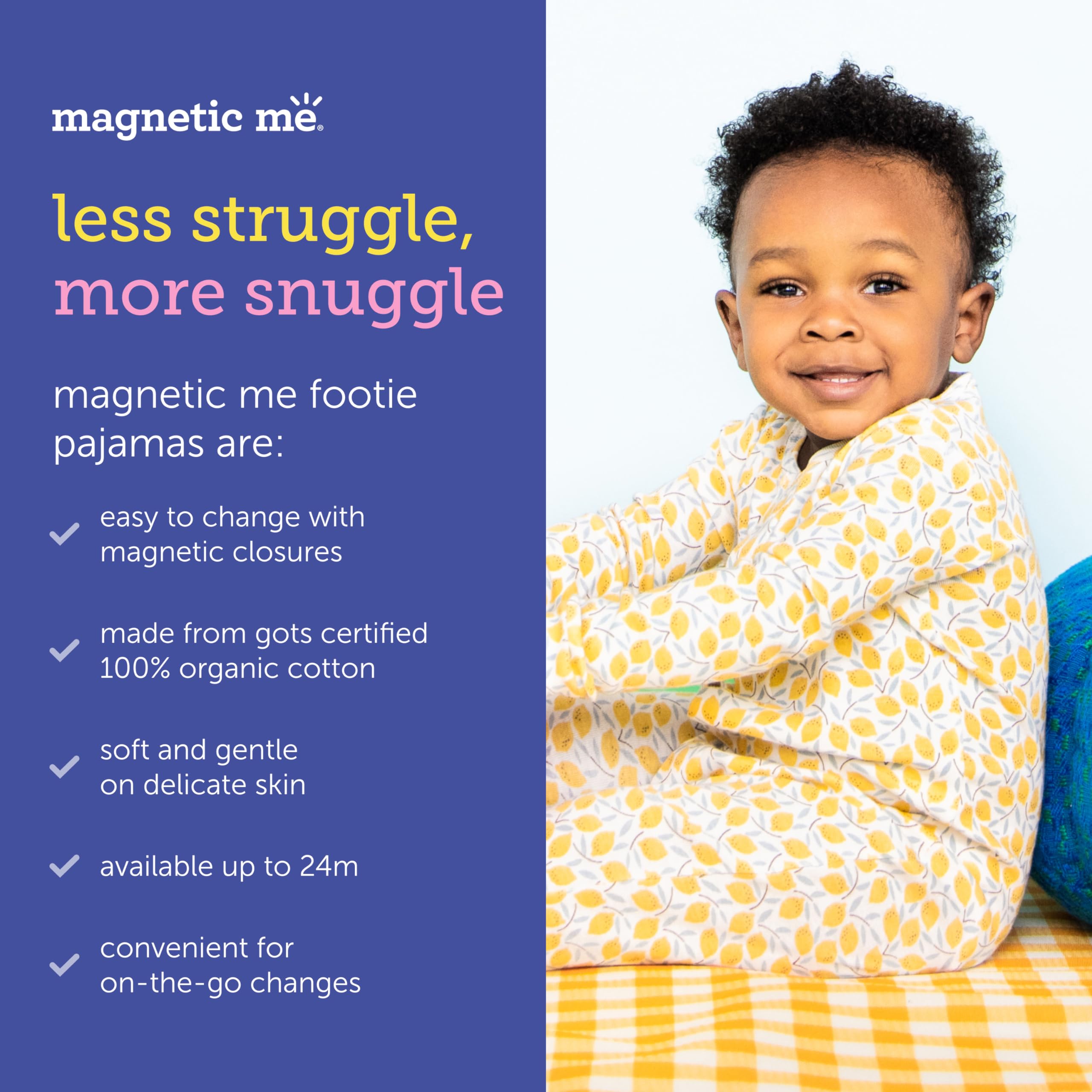Magnetic Me Footie Pajamas - 100% Organic Cotton Baby Pajamas - Quick Magnetic Fastener Sleeper for Baby Boy and Girl - Image 5